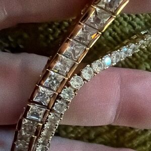 Lot of two Classic Clear Crystal Tennis Bracelet - Gold Tone